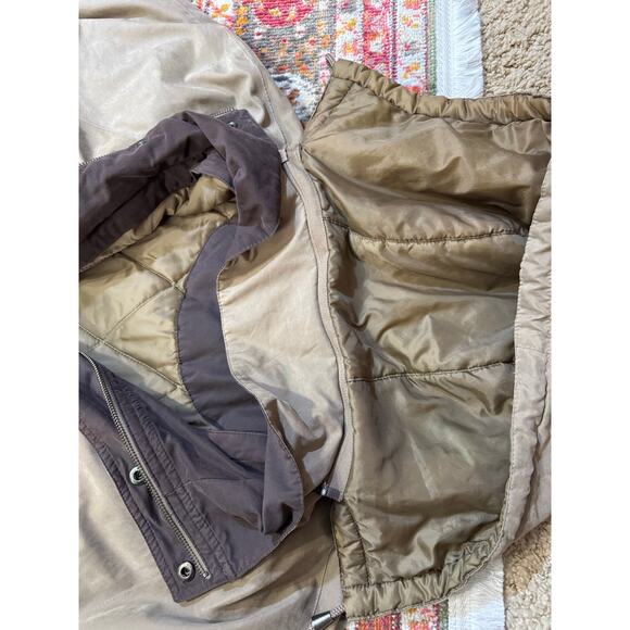 London Fog Light & Dark Brown Trench Puffer Jacket / Coat with Detachable Hood - Picture 6 of 7